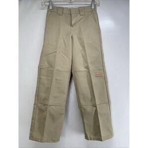 Boys Dickies Khaki Double Knee Work Pants Adjustable Waist Size 8 23x23